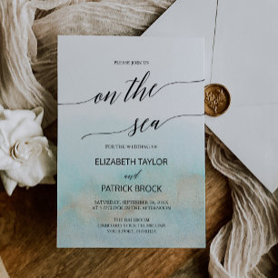 Aqua- en Gold-Waterverf op het Zee cruise Wedding Kaart