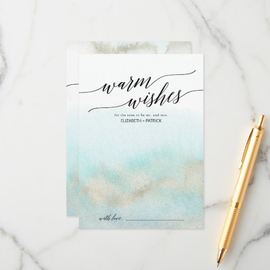 Aqua en Gold Waterverf Recipe and Well Wishes Advieskaart (Voorkant / Achterkant in situ)