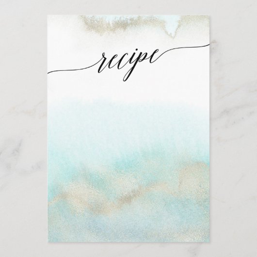 Aqua en Gold Waterverf Recipe and Well Wishes Advieskaart (Achterkant)