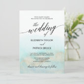 Aqua en Gold Waterverf verslaan de bruiloft van Kaart (Staand voorkant)