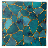 Aqua en Goud abstracte kiezelcellen N1 Tegeltje (Voorkant)