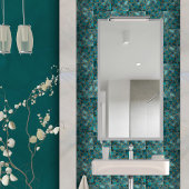 Aqua en Goud abstracte kiezelcellen N1 Tegeltje