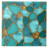 Aqua en Goud abstracte kiezelcellen N2 Tegeltje (Voorkant)