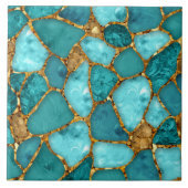 Aqua en Goud abstracte kiezelcellen N3 Tegeltje (Voorkant)