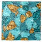 Aqua en Goud abstracte kiezelcellen N4 Tegeltje (Voorkant)