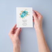 Aqua en Goud Bloemen Bruiloft Uitnodiging Flyer (Hand)