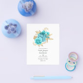 Aqua en Goud Bloemen Bruiloft Uitnodiging Flyer (Enkel)