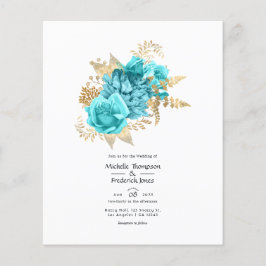 Aqua en Goud Bloemen Bruiloft Uitnodiging Flyer