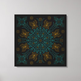 Aqua en Goud Mandala Kunst Canvas Afdruk