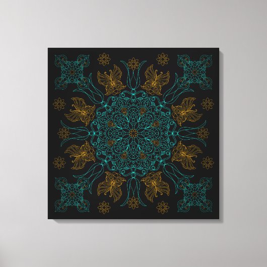 Aqua en Goud Mandala Kunst Canvas Afdruk (Voorkant)