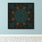 Aqua en Goud Mandala Kunst Canvas Afdruk (Insitu (Houten vloer))