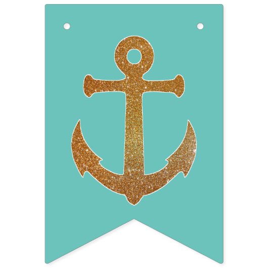 Aqua en goud nautische bruiloft Bunting Vlaggetjes (Eerste vlag)