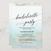 Aqua en Goud Waterverf Strand Bachelorette Feestje Kaart (Voorkant / Achterkant)