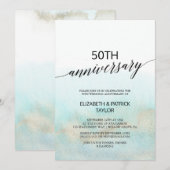 Aqua en Goud Waterverf Strand Bruiloft Jubileum Kaart (Voorkant / Achterkant)