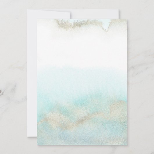 Aqua en goud waterverf strand elopement kaart (Achterkant)