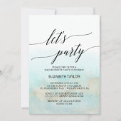 Aqua en Goud Waterverf Strand Laten we Feesten Kaart (Voorkant)