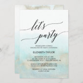 Aqua en Goud Waterverf Strand Laten we Feesten Kaart (Voorkant / Achterkant)