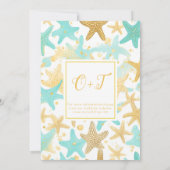 Aqua En Goud Waterverf Strand Stervis Huwelijk Save The Date (Achterkant)