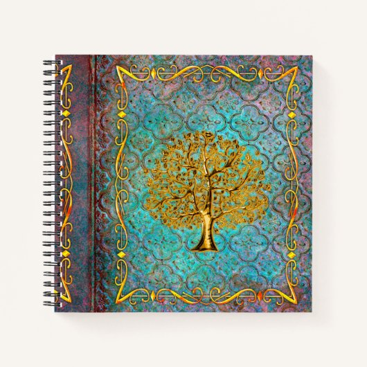 Aqua- en goudboom van de oude koepel notitieboek (Voorkant)