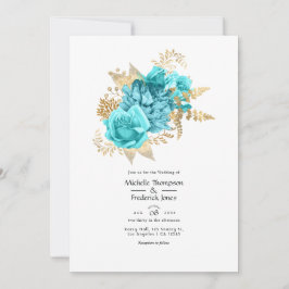 Aqua en gouden bloemen bruiloft kaart