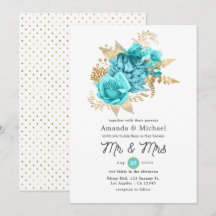 Aqua en gouden bloemen bruiloft