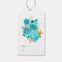 Aqua en Gouden Bloemen Cadeaulabel