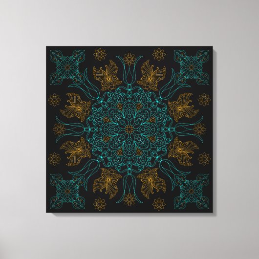 Aqua en gouden Mandala kunst Canvas Afdruk (Voorkant)