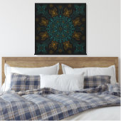 Aqua en gouden Mandala kunst Canvas Afdruk (Insitu (Slaapkamer))