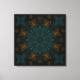 Aqua en gouden Mandala kunst Canvas Afdruk