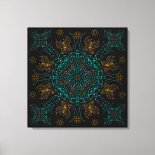 Aqua en gouden Mandala kunst Canvas Afdruk