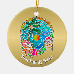 Aqua en Gouden Oceaan Palmboom Zomer Landschap Keramisch Ornament