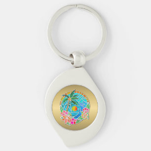 Aqua en Gouden Oceaan Palmboom Zomer Landschap Sleutelhanger