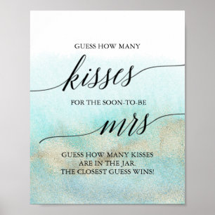 Aqua en Gouden Strand Raad Hoeveel Kusjes Poster