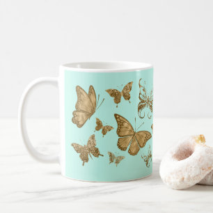 Aqua en gouden vlinder koffiemok
