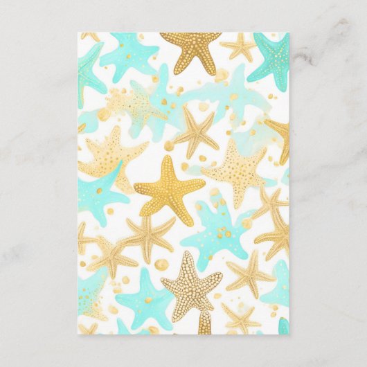 Aqua en gouden Waterverf strand zeesterren bruilof Informatiekaartje (Achterkant)