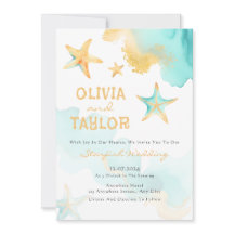 Aqua en gouden Waterverf strand zeesterren bruilof