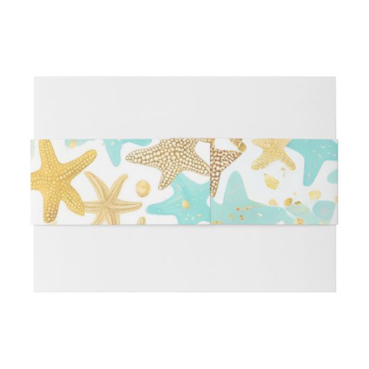 Aqua en gouden Waterverf strandzeester Uitnodigingen Wikkel (Achterkant Voorbeeld)