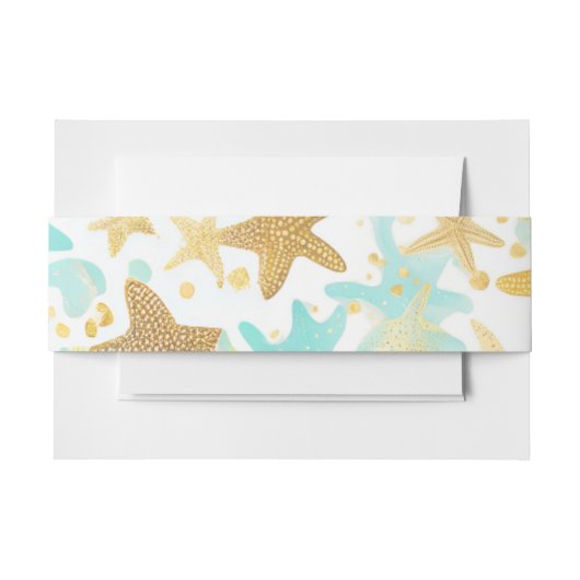 Aqua en gouden Waterverf strandzeester Uitnodigingen Wikkel (Voorkant Voorbeeld)