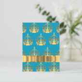 Aqua- en goudkroonpatroon briefkaart (Staand voorkant)