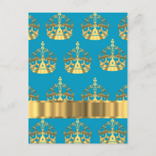 Aqua- en goudkroonpatroon briefkaart