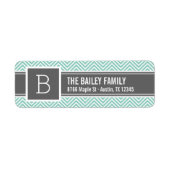 Aqua en Gray Chevron Monogram Etiket (Voorkant)