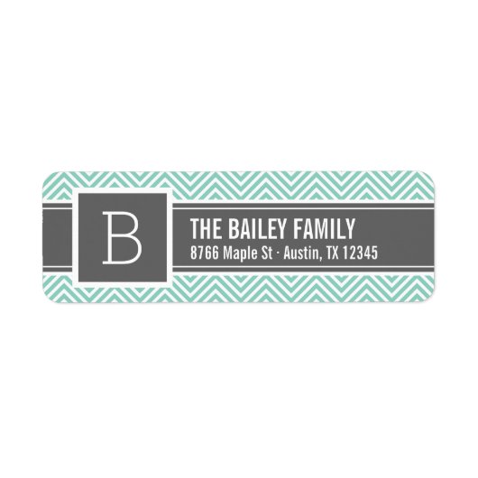 Aqua en Gray Chevron Monogram Etiket (Voorkant)