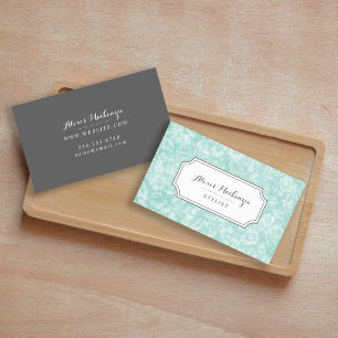 Aqua en Gray  Floral Visitekaartje