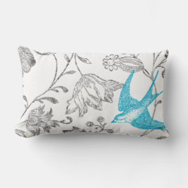 Aqua en Gray  Modern Floral Bird Pattern Kussen