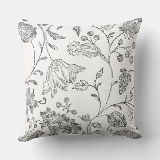 Aqua en Gray  Modern Floral Bird Pattern Kussen (Achterkant)