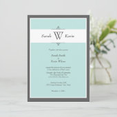 Aqua en Gray Monogram Wedding Invitaties Kaart (Staand voorkant)