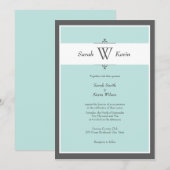 Aqua en Gray Monogram Wedding Invitaties Kaart (Voorkant / Achterkant)