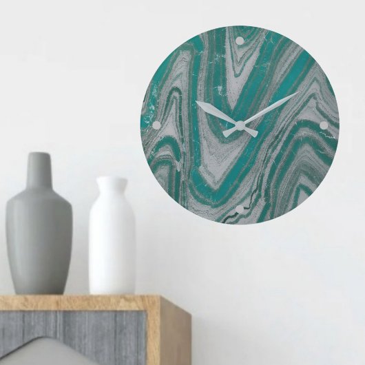 Aqua en Gray Wavy Faux Sandstone Wall Clock Grote Klok