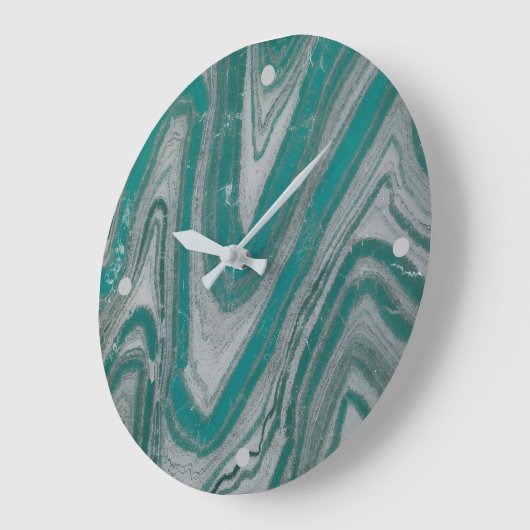 Aqua en Gray Wavy Faux Sandstone Wall Clock Grote Klok (Hoek)