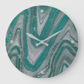 Aqua en Gray Wavy Faux Sandstone Wall Clock Grote Klok (Voorkant)